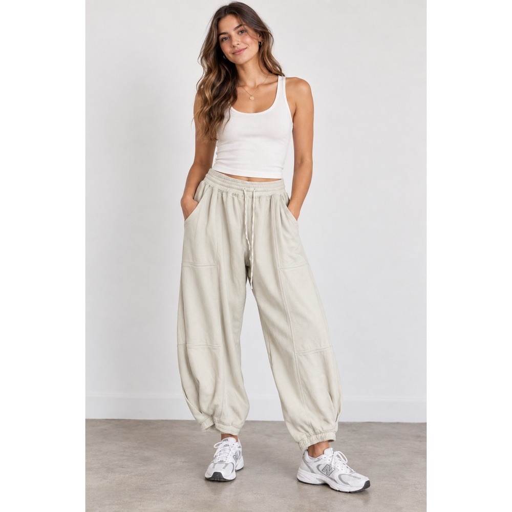 Anthropologie Daily Practice Balloon Leg Sweatpants Beige High Rise Pockets L